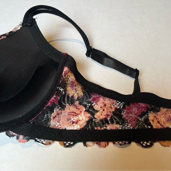 Beautiful Bebe Bra Push Up 34DD Black with pink multi color design and lace - Picture 7 of 7